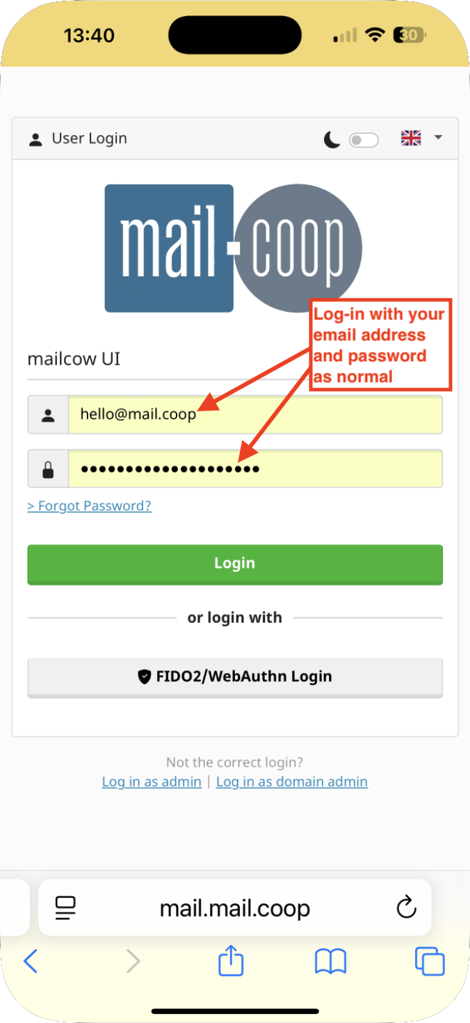 enter username and password