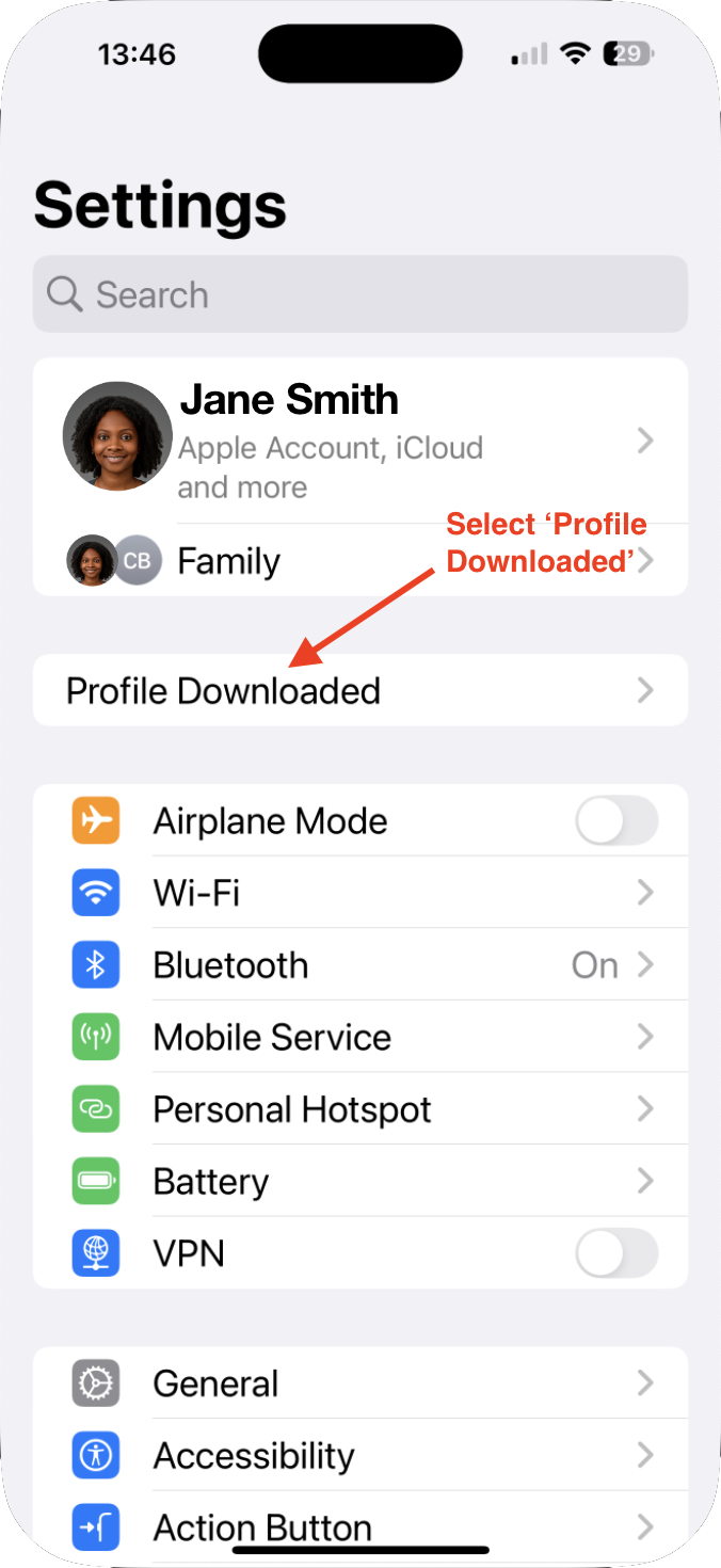 Settings screen