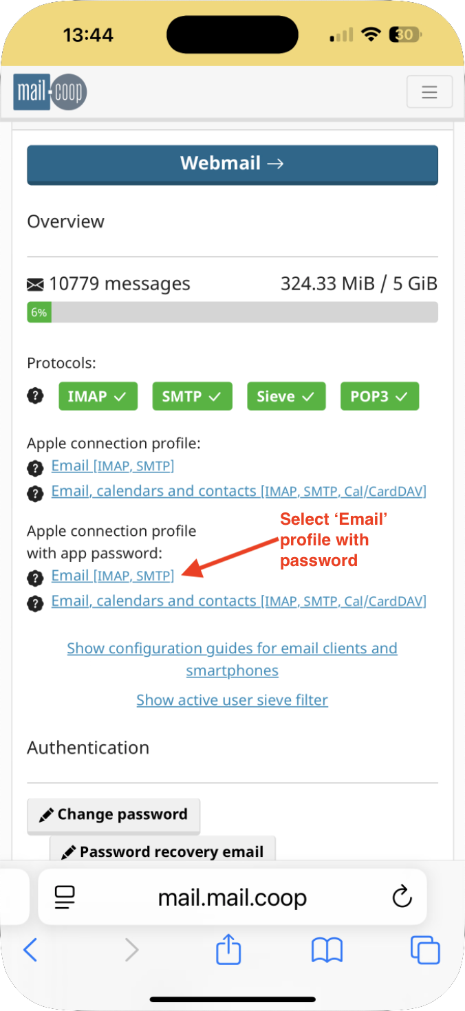 General settings page