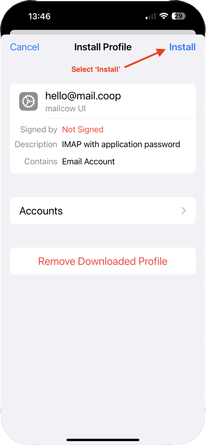 profile install button