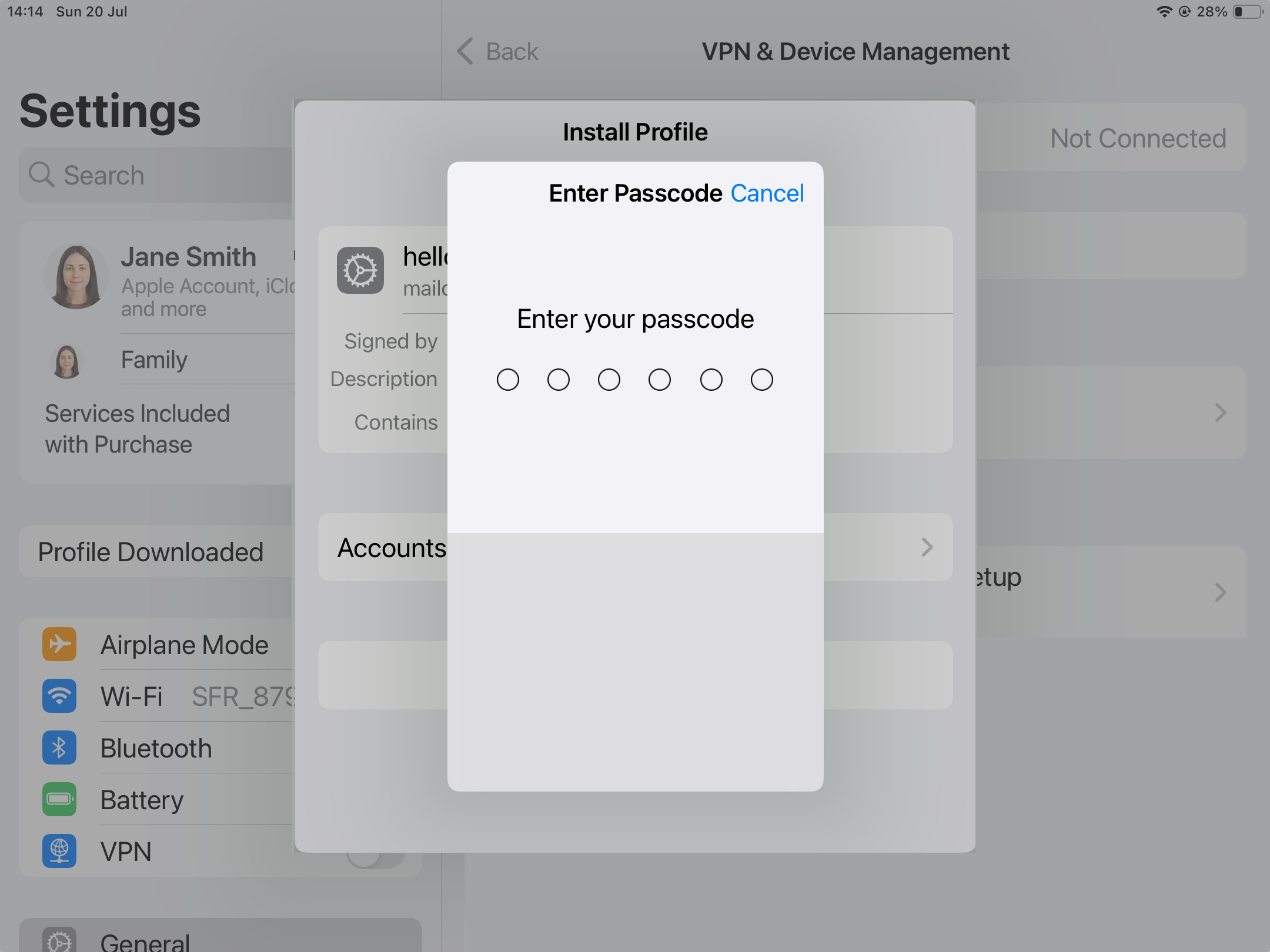 Passcode prompt