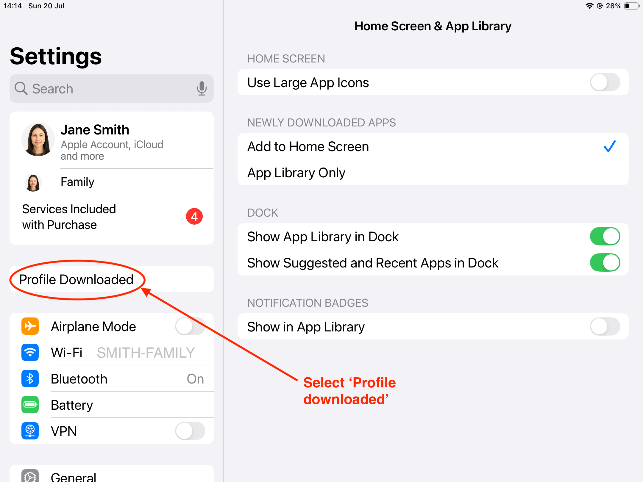 Settings screen