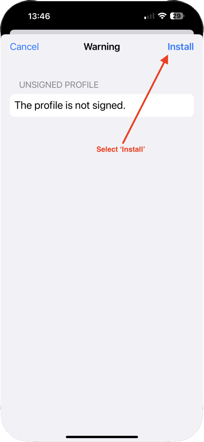 unsigned profile warning